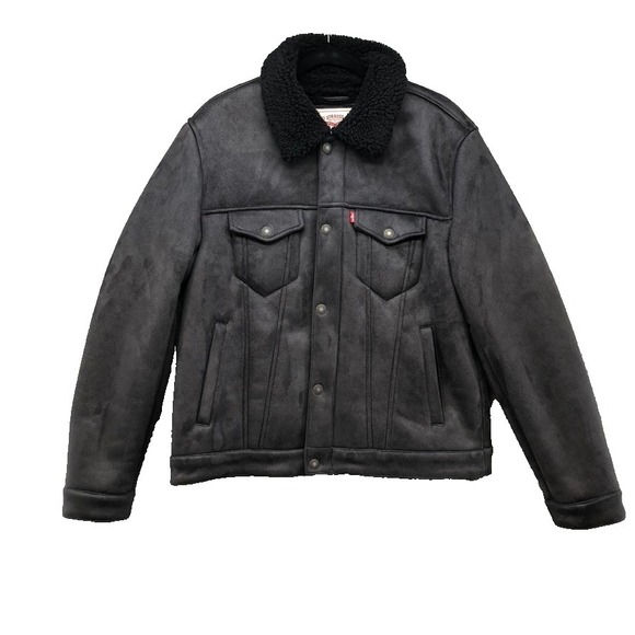 Levis Trucker Barn Coat Mens Medium Black Vegan Leather Gorpcore Outdoor